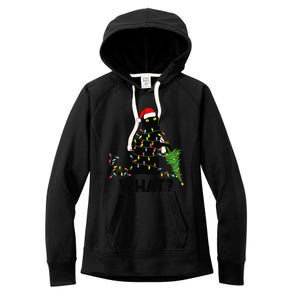 Funny Black Cat Pushing Christmas Tree Over Cat Christmas Women's Fleece Hoodie