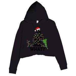 Funny Black Cat Pushing Christmas Tree Over Cat Christmas Crop Fleece Hoodie