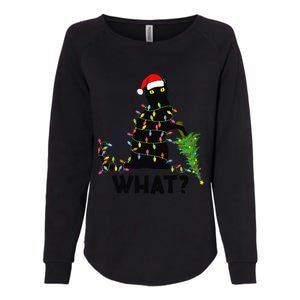 Funny Black Cat Pushing Christmas Tree Over Cat Christmas Womens California Wash Sweatshirt