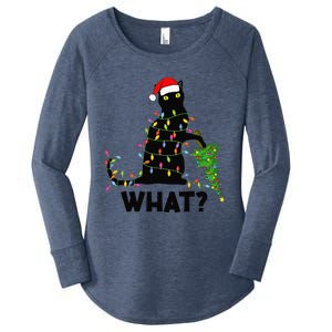 Funny Black Cat Pushing Christmas Tree Over Cat Christmas Women's Perfect Tri Tunic Long Sleeve Shirt