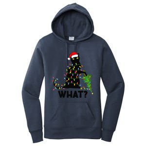 Funny Black Cat Pushing Christmas Tree Over Cat Christmas Women's Pullover Hoodie