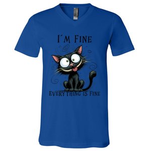 Funny Black Cat IM Fine Everything Is Fine Gift V-Neck T-Shirt