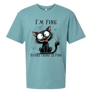 Funny Black Cat IM Fine Everything Is Fine Gift Sueded Cloud Jersey T-Shirt