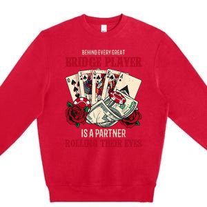 Funny Bridge Card Game Rose Behind Every Great Bridge Player Premium Crewneck Sweatshirt