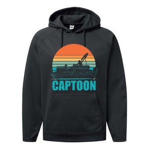 Funny Boating Captoon Pontoon Tritoon Captain Pontoon Boat Performance Fleece Hoodie