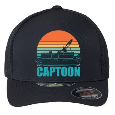 Funny Boating Captoon Pontoon Tritoon Captain Pontoon Boat Flexfit Unipanel Trucker Cap