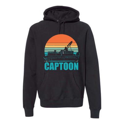 Funny Boating Captoon Pontoon Tritoon Captain Pontoon Boat Premium Hoodie