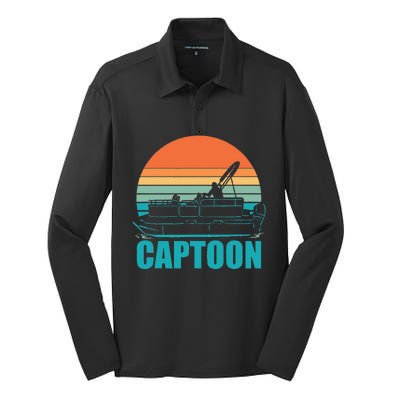 Funny Boating Captoon Pontoon Tritoon Captain Pontoon Boat Silk Touch Performance Long Sleeve Polo