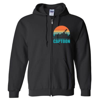 Funny Boating Captoon Pontoon Tritoon Captain Pontoon Boat Full Zip Hoodie