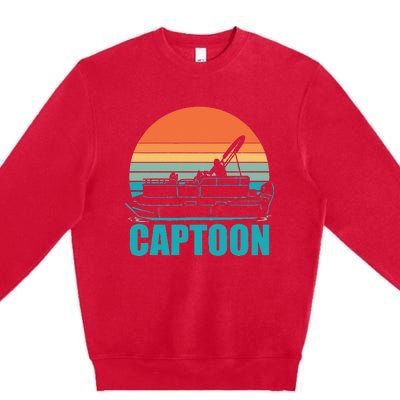 Funny Boating Captoon Pontoon Tritoon Captain Pontoon Boat Premium Crewneck Sweatshirt