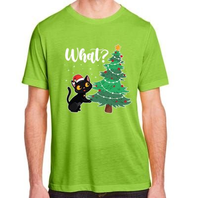 Funny Black Cat Gift Pushing Christmas Tree Over Cat What? Gift Adult ChromaSoft Performance T-Shirt