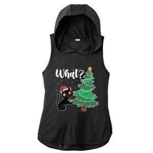 Funny Black Cat Gift Pushing Christmas Tree Over Cat What? Gift Ladies PosiCharge Tri-Blend Wicking Draft Hoodie Tank