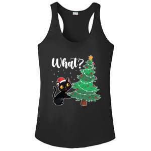 Funny Black Cat Gift Pushing Christmas Tree Over Cat What? Gift Ladies PosiCharge Competitor Racerback Tank