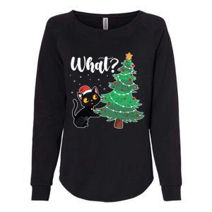 Funny Black Cat Gift Pushing Christmas Tree Over Cat What? Gift Womens California Wash Sweatshirt