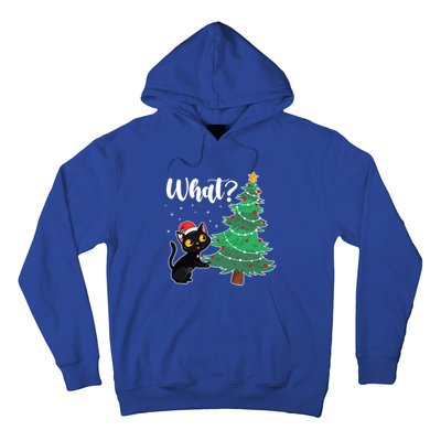 Funny Black Cat Gift Pushing Christmas Tree Over Cat What? Gift Hoodie