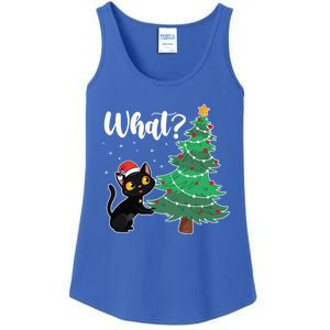 Funny Black Cat Gift Pushing Christmas Tree Over Cat What? Gift Ladies Essential Tank