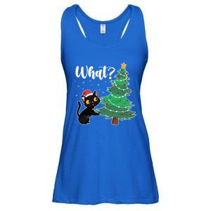 Funny Black Cat Gift Pushing Christmas Tree Over Cat What? Gift Ladies Essential Flowy Tank