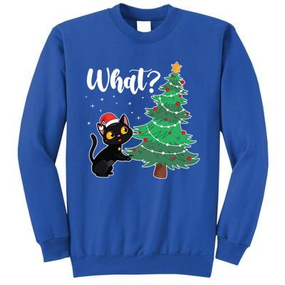 Funny Black Cat Gift Pushing Christmas Tree Over Cat What? Gift Tall Sweatshirt