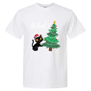 Funny Black Cat Gift Pushing Christmas Tree Over Cat What? Gift Garment-Dyed Heavyweight T-Shirt