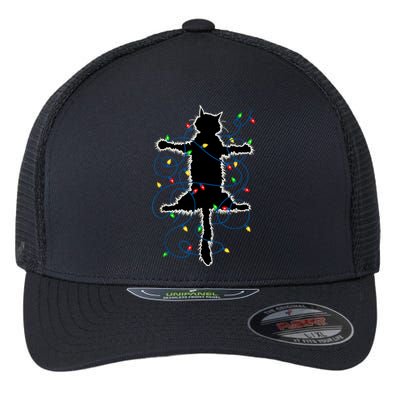 Funny Black Cat In Fairy Lights Christmas Vacation Pajama Idea For Xmas Gift Flexfit Unipanel Trucker Cap