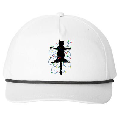 Funny Black Cat In Fairy Lights Christmas Vacation Pajama Idea For Xmas Gift Snapback Five-Panel Rope Hat