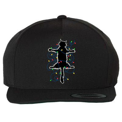 Funny Black Cat In Fairy Lights Christmas Vacation Pajama Idea For Xmas Gift Wool Snapback Cap