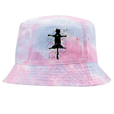 Funny Black Cat In Fairy Lights Christmas Vacation Pajama Idea For Xmas Gift Tie-Dyed Bucket Hat