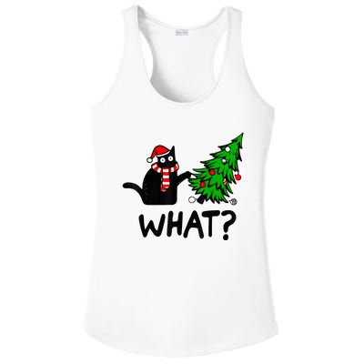 Funny Black Cat Gift Pushing Christmas Tree Over Cat What? Ladies PosiCharge Competitor Racerback Tank