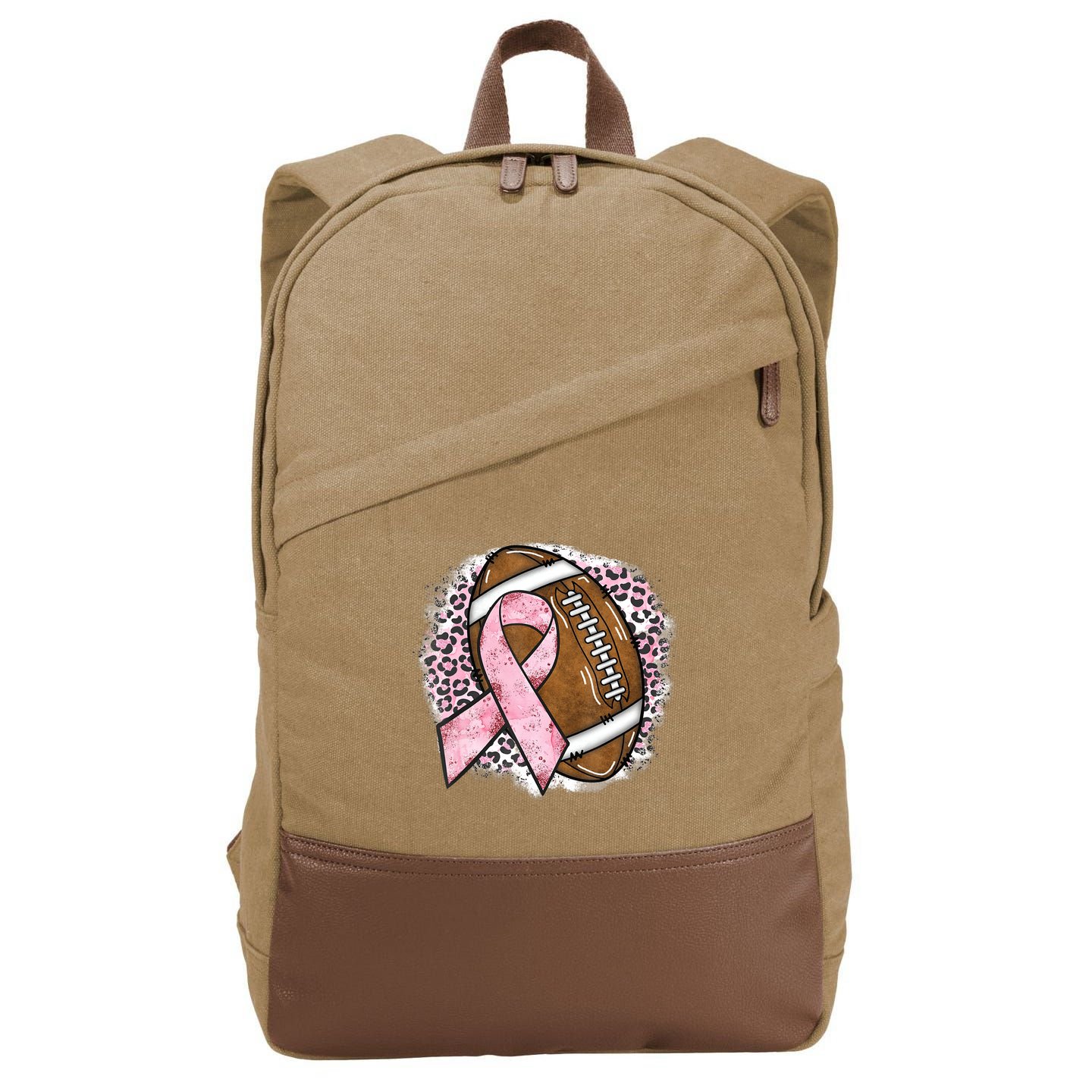 Football Breast Cancer Awareness Pink Ribbon Leopard Cotton Canvas Backpack