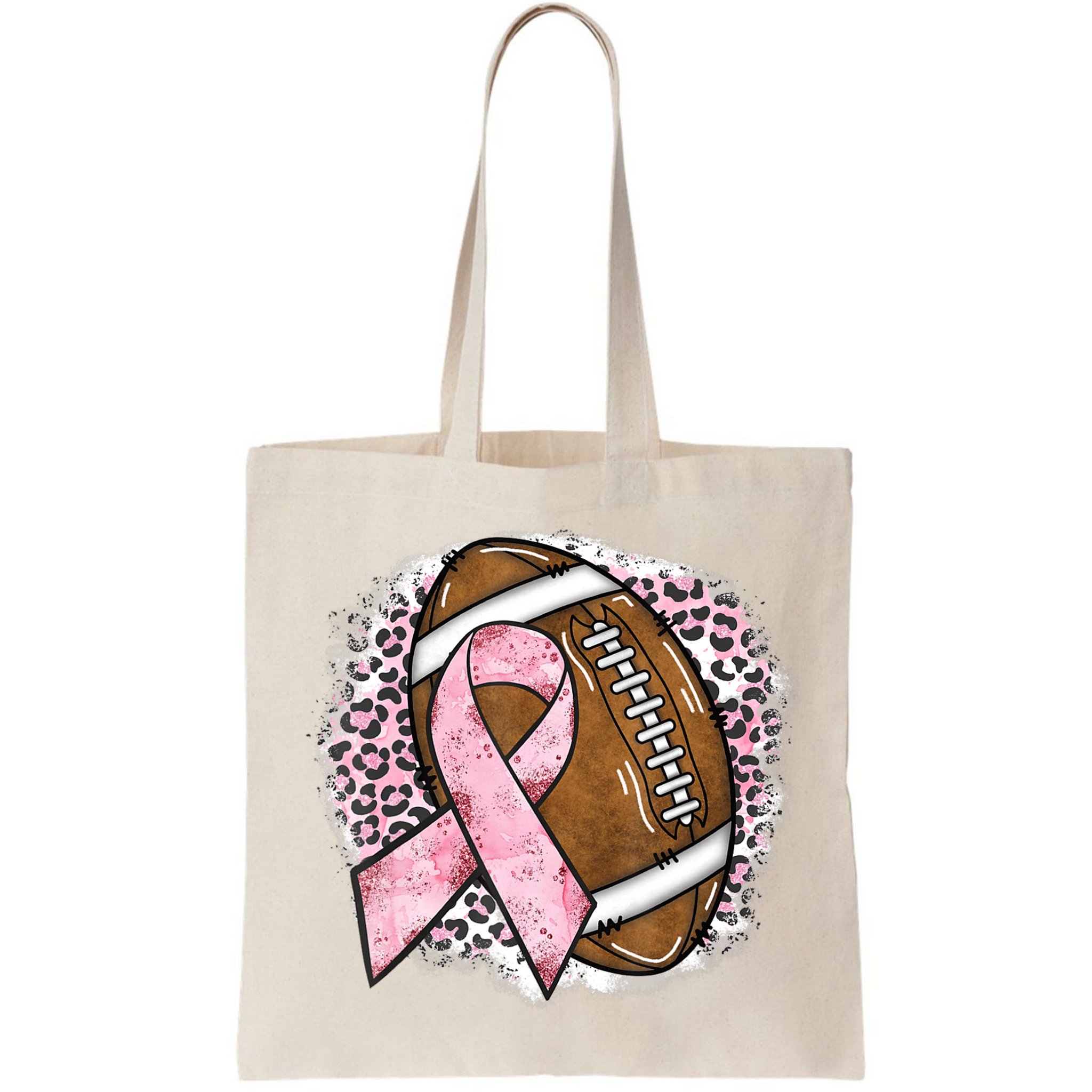 Football Breast Cancer Awareness Pink Ribbon Leopard Bag