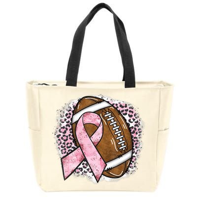 Football Breast Cancer Awareness Pink Ribbon Leopard Zip Tote Bag