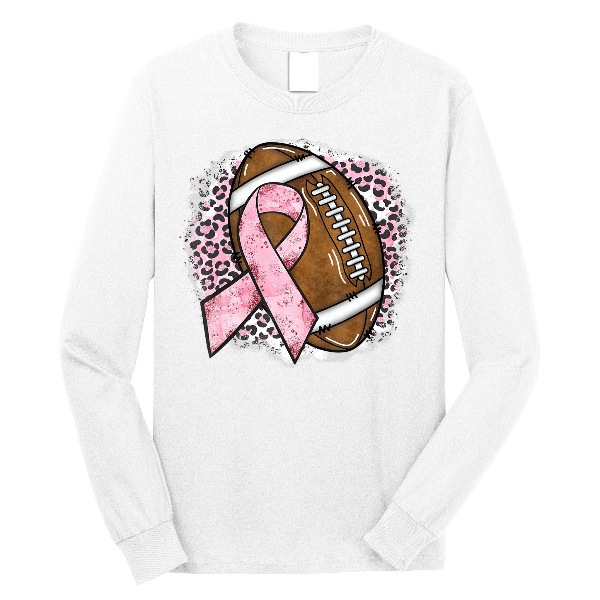 Football Breast Cancer Awareness Pink Ribbon Leopard Long Sleeve Shirt