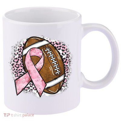 Football Breast Cancer Awareness Pink Ribbon Leopard 11oz C Handle Ceramic Mug