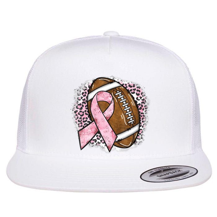 Football Breast Cancer Awareness Pink Ribbon Leopard Flat Bill Trucker Hat