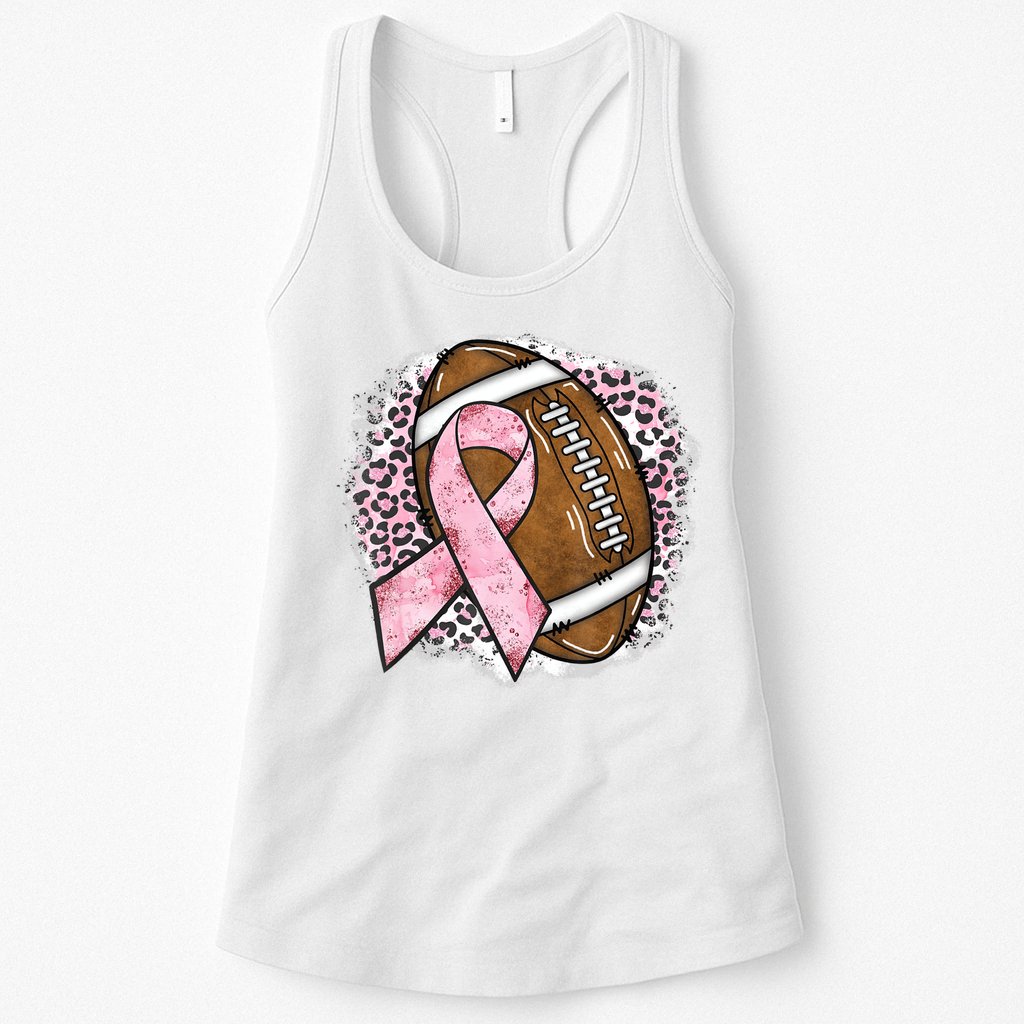 Football Breast Cancer Awareness Pink Ribbon Leopard Womens Tank Top