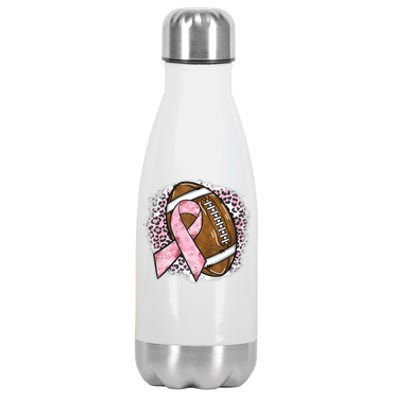 Football Breast Cancer Awareness Pink Ribbon Leopard Stainless Steel Insulated Water Bottle