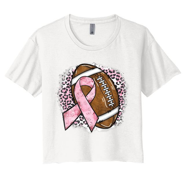 Football Breast Cancer Awareness Pink Ribbon Leopard Crop Top