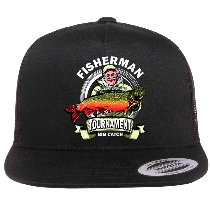 Fisherman Big Catch Tournament Flat Bill Trucker Hat