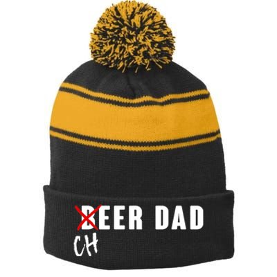 Funny Beer Cheer Dad Stripe Pom Pom Beanie