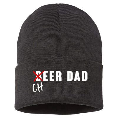 Funny Beer Cheer Dad Sustainable Knit Beanie