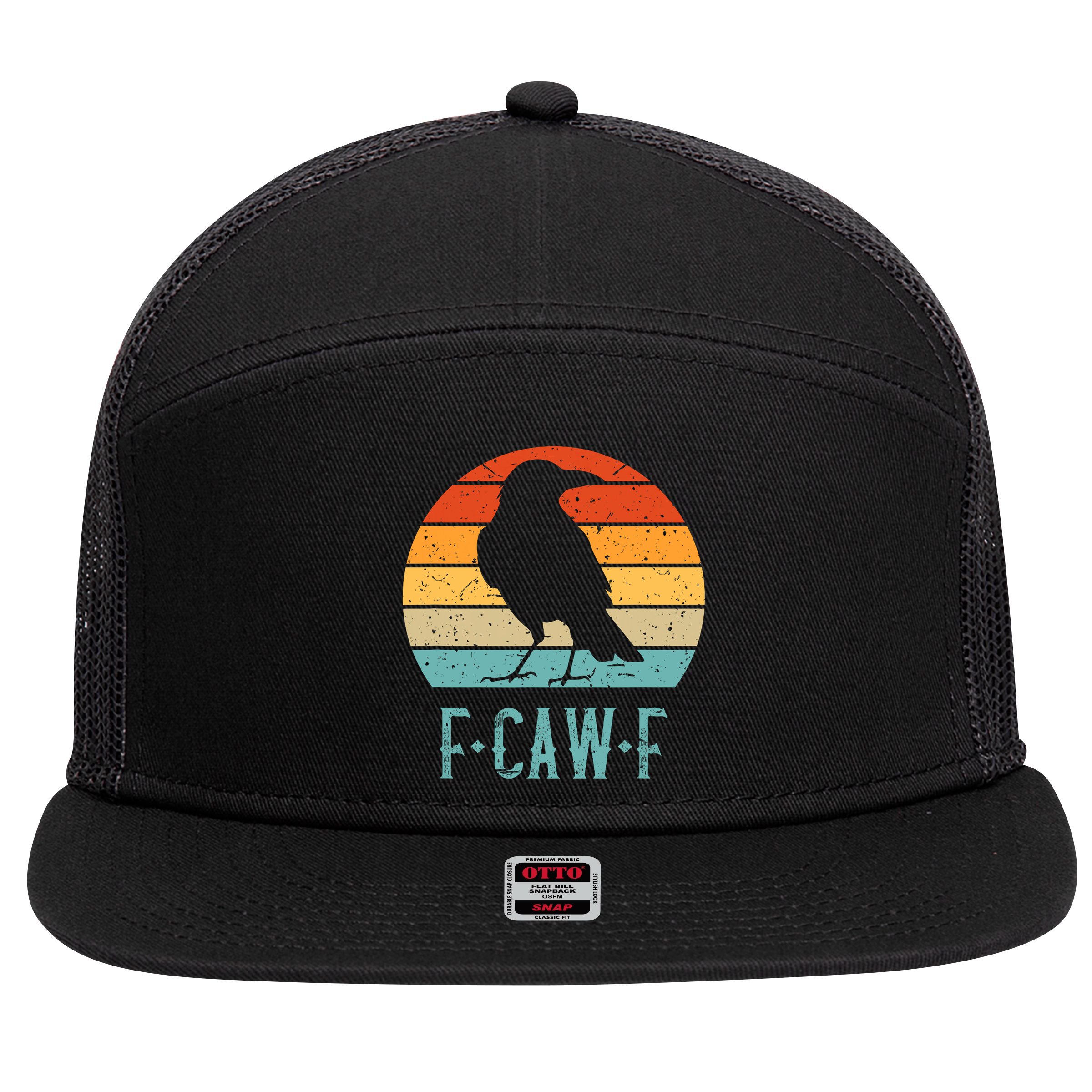 F-Caw-F Black Crow Black Bird Retro Sunset Vintage F-Caw-F  7 Panel Mesh Trucker Snapback Hat