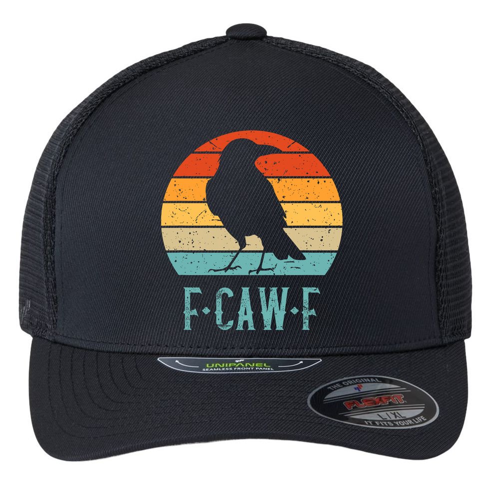 F-Caw-F Black Crow Black Bird Retro Sunset Vintage F-Caw-F  Flexfit Unipanel Trucker Cap