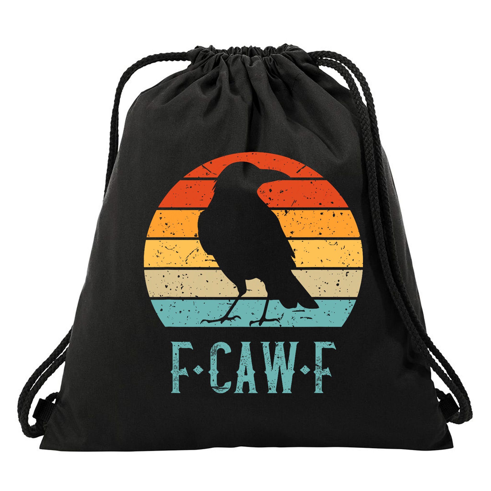F-Caw-F Black Crow Black Bird Retro Sunset Vintage F-Caw-F  Drawstring Bag