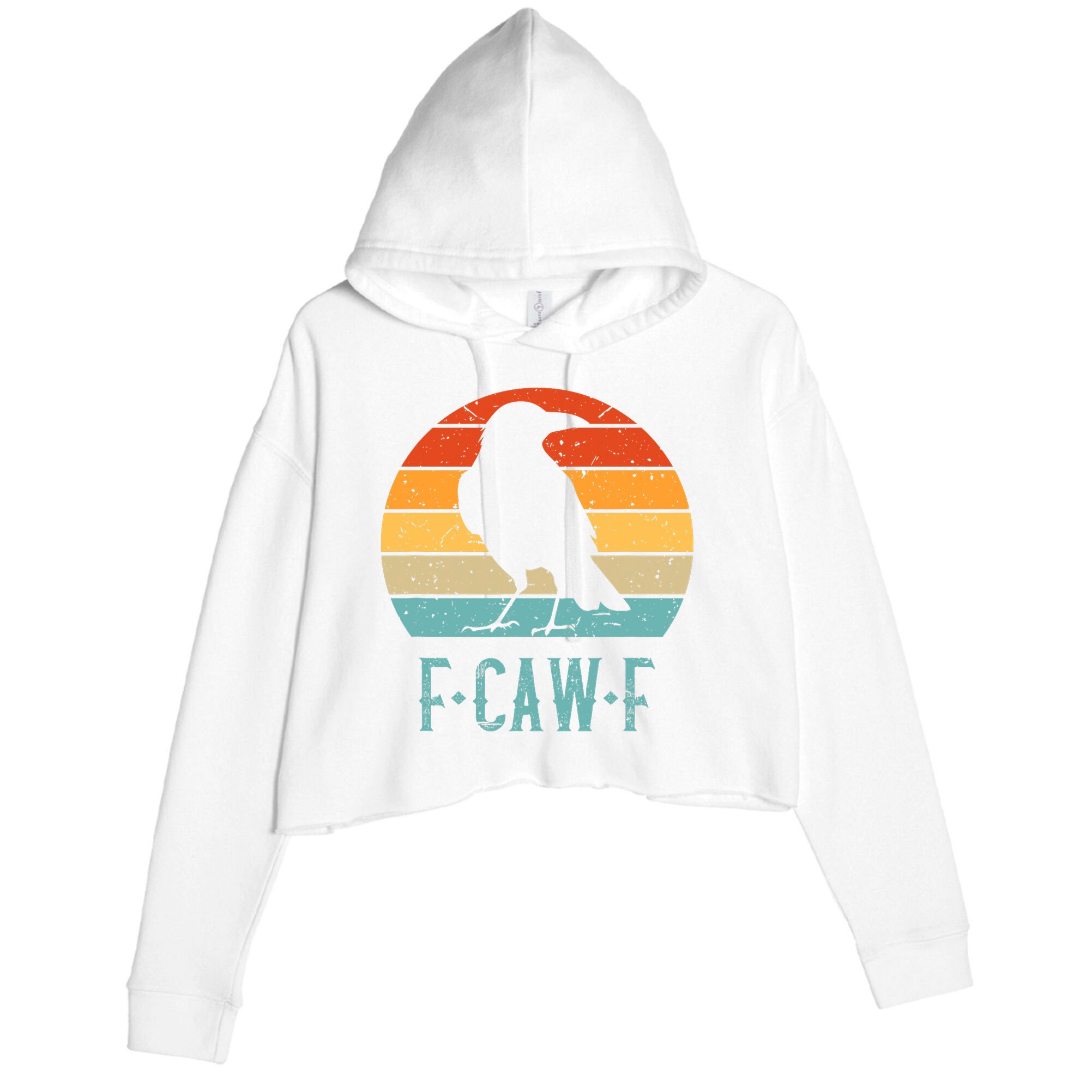 F-Caw-F Black Crow Black Bird Retro Sunset Vintage F-Caw-F  Crop Fleece Hoodie