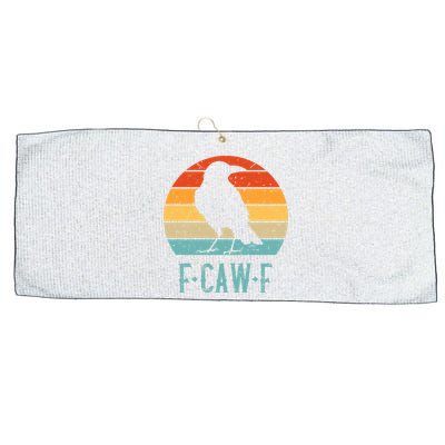 F-Caw-F Black Crow Black Bird Retro Sunset Vintage F-Caw-F  Large Microfiber Waffle Golf Towel