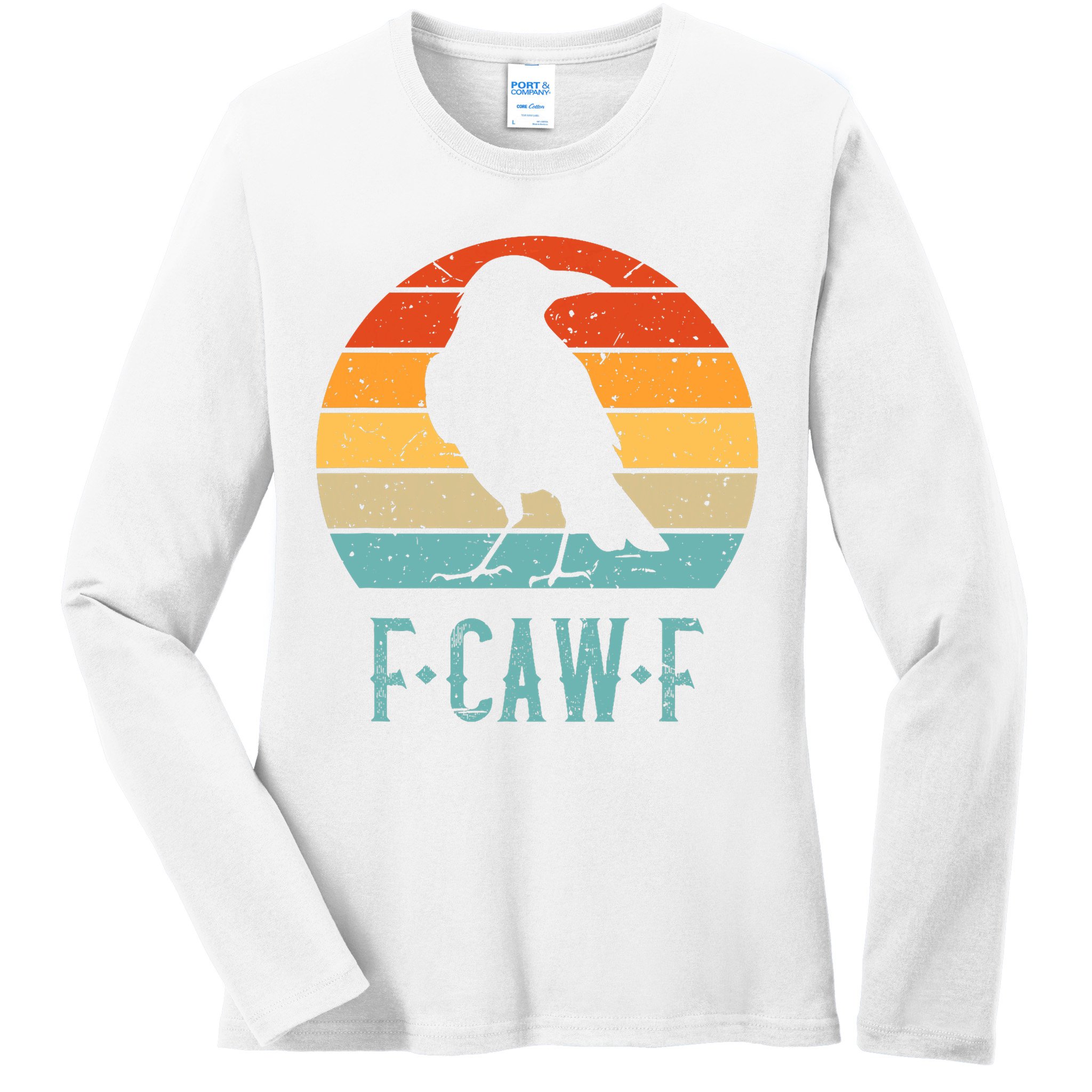F-Caw-F Black Crow Black Bird Retro Sunset Vintage F-Caw-F  Ladies Long Sleeve Shirt