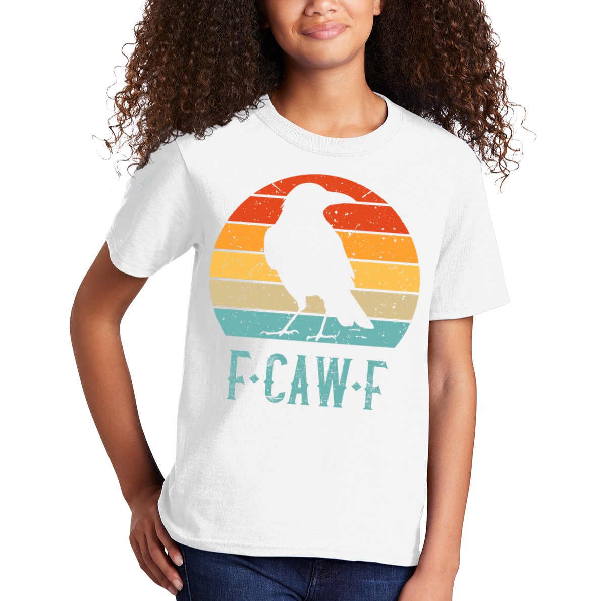 F-Caw-F Black Crow Black Bird Retro Sunset Vintage F-Caw-F  Kids T-Shirt