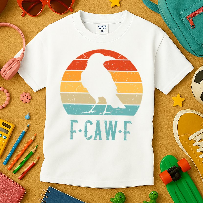 F-Caw-F Black Crow Black Bird Retro Sunset Vintage F-Caw-F  Kids T-Shirt