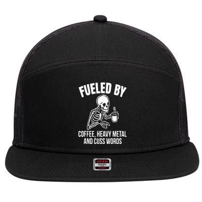 Fueled By Coffee: Skull Skeleton Design for Metal Lovers 7 Panel Mesh Trucker Snapback Hat