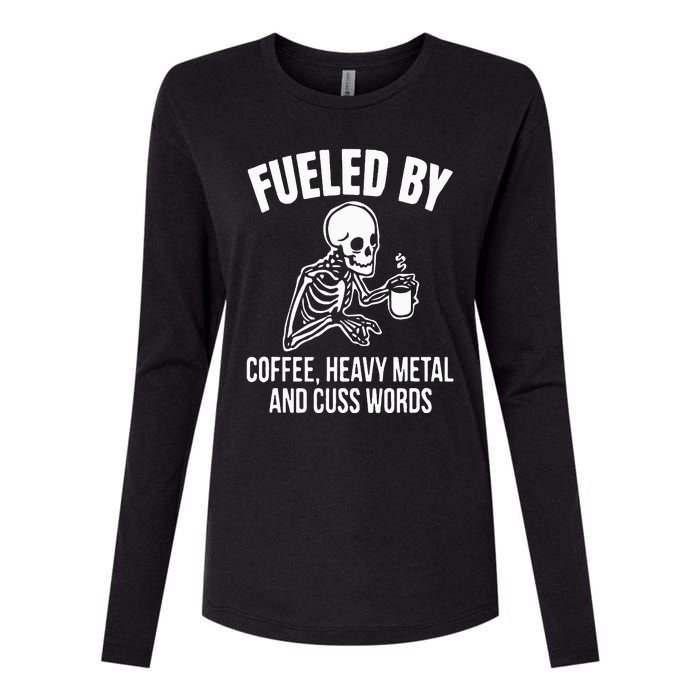 Fueled By Coffee: Skull Skeleton Design for Metal Lovers Womens Cotton Relaxed Long Sleeve T-Shirt